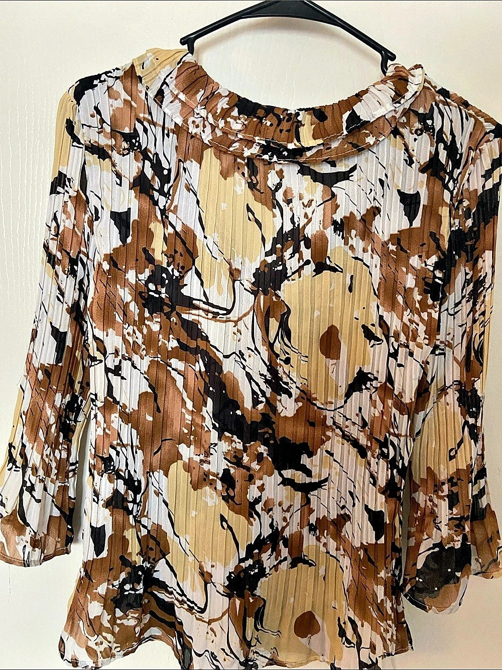 Laura Max Abstract Pleated Blouse Brown & White Medium Like New